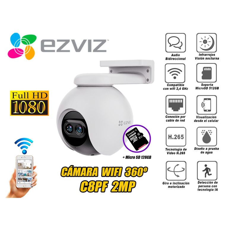 Cámara seguridad lente Inteligente C8PF 2MP Micro SD 128GB