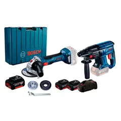 BOSCH - Amoladora 18V GWS 180 + Martillo GBH180 Inalámbrico + Batería de Iones de Litio 18V GBA 18V 4.0Ah