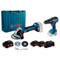 BOSCH - Taladro Inalámbrico GSB 13mm 18V + Amoladora GWS 180 + Kit 2 Baterías 4Ah + Cargador + Batería de Iones de Litio 18V GBA 18V 4.0Ah