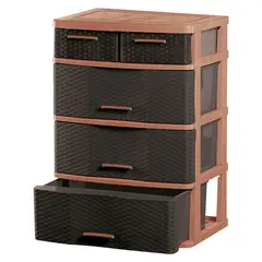 POLINPLAST - Cómoda Comodina Ratán 4 Cajones Cerezo Marrón