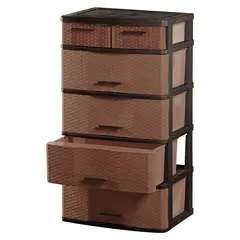 POLINPLAST - Cómoda Comodina Ratán 5 Cajones Marrón Cerezo
