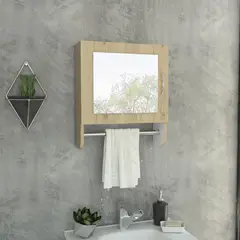 TUHOME - Botiquin de Baño Una Puerta y Toallero con Espejo Bath300 Rovere/Blanco 45x50x16cm