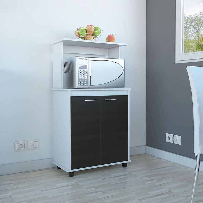 Mueble Bajo Microondas Con Ruedas 2 Puertas Kitchen