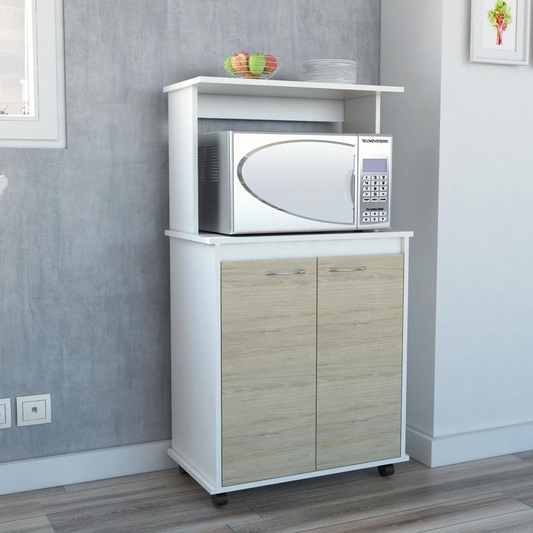 Mueble Bajo Microondas Con Ruedas 2 Puertas Kitchen