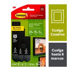 COMMAND - Tiras 3M para colgar cuadros negro x 16 pares varios (9kg, 7kg y 2.5kg)