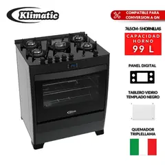 KLIMATIC - Cocina a Gas 5 Hornillas Suprema Negro