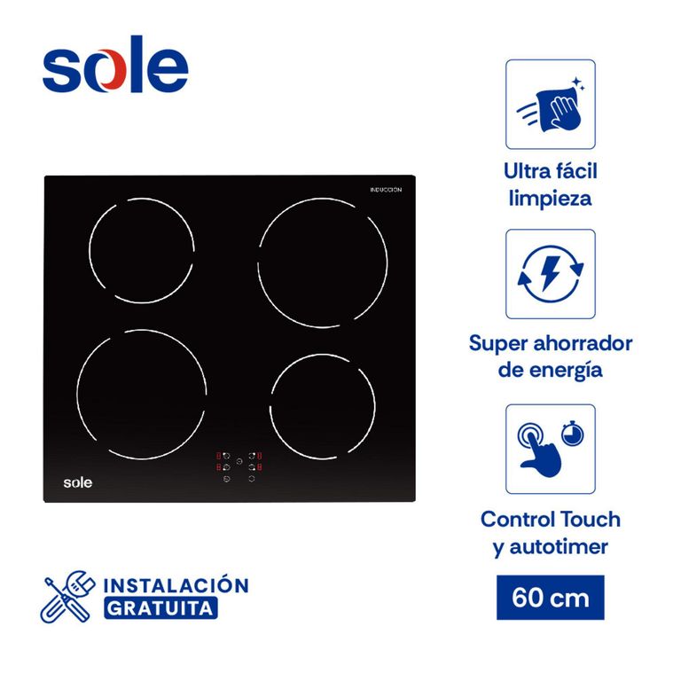 Encimera Empotrable De Inducción 4 Hornillas 3120SOLCO072 Negro