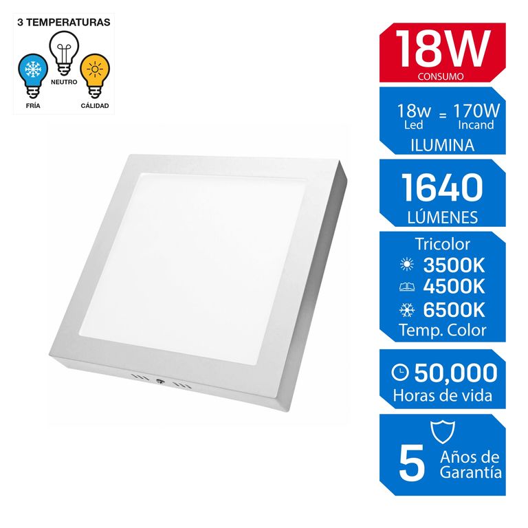 Downlight 18W Tricolor Cuadrado