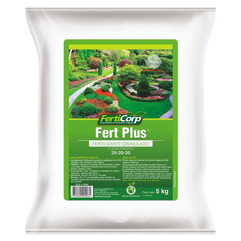 Fertilizante Ferti Plus 20-20-20 5kg Nitrógeno, fosforo y potasio 30 cm35 cm6 cm