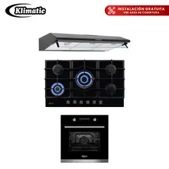 KLIMATIC - Tricombo Encimera Aosta 90 + Campana Lineal CK 902NE + Horno a Gas Bonn