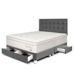 PARAISO - Dormitorio Paraíso Royal Prince con Cajones Queen Gris + 2 Almohadas Viscoelásticas + Protector