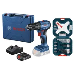 BOSCH - Taladro percutor inalámbrico 1/2" 18V GSB 185-LI + Set Puntas y Brocas X-Line 34 und.