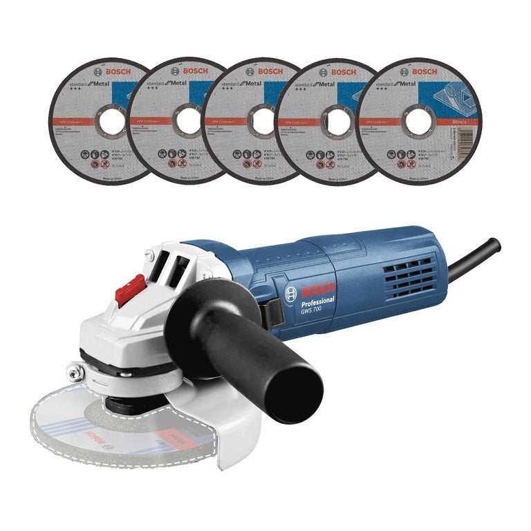 Amoladora Angular GWS 700 4 1/2" 710W + 5 Discos de Corte