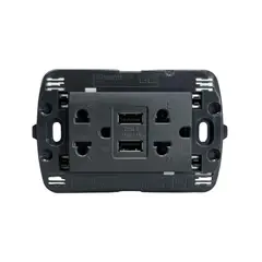 GENERICO - Tomacorriente Bticino Doble universal + 2 Usb Negro
