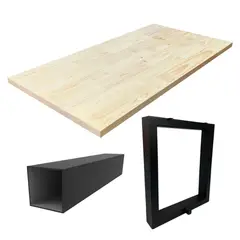undefined - Tablero Pino FJ 40x800x1600mm + Patas Marco Estructura para Mesa + Travesaño Embone 1.43m