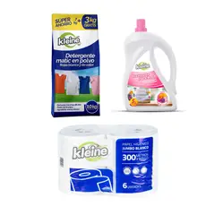 KLEINE WOLKE - Detergente Matic En Polvo Kleine 10Kg + Suavizante Floral Primaveral 5 Litros + Papel Higiénico Jumbo Kleine X6 Rollos 300M