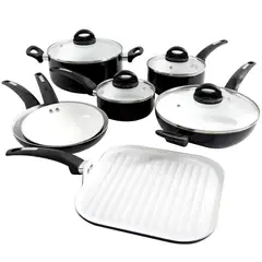 OSTER - Juego de Ollas 11 Piezas Aluminio Herstal Negro