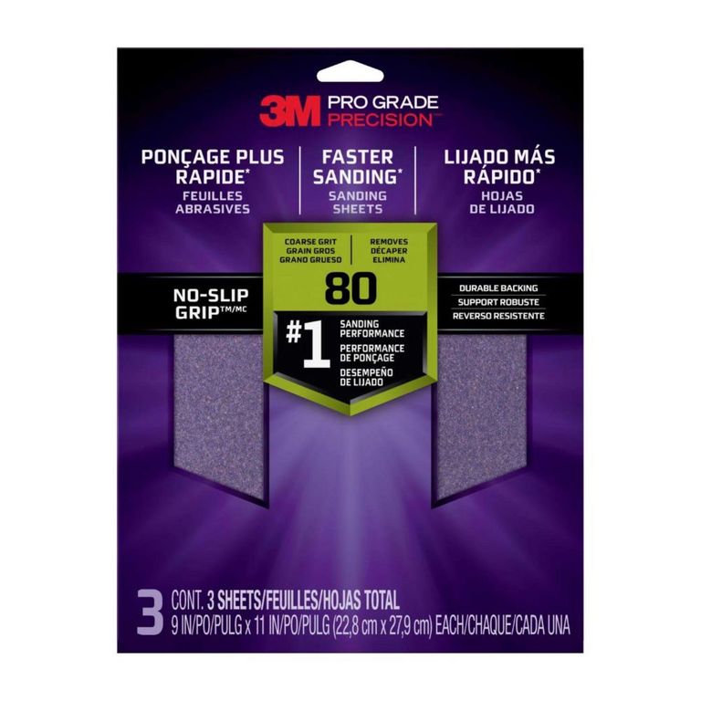 Lija Pro Grade Precisión Grano 80 Lijado Pesado Pack 3