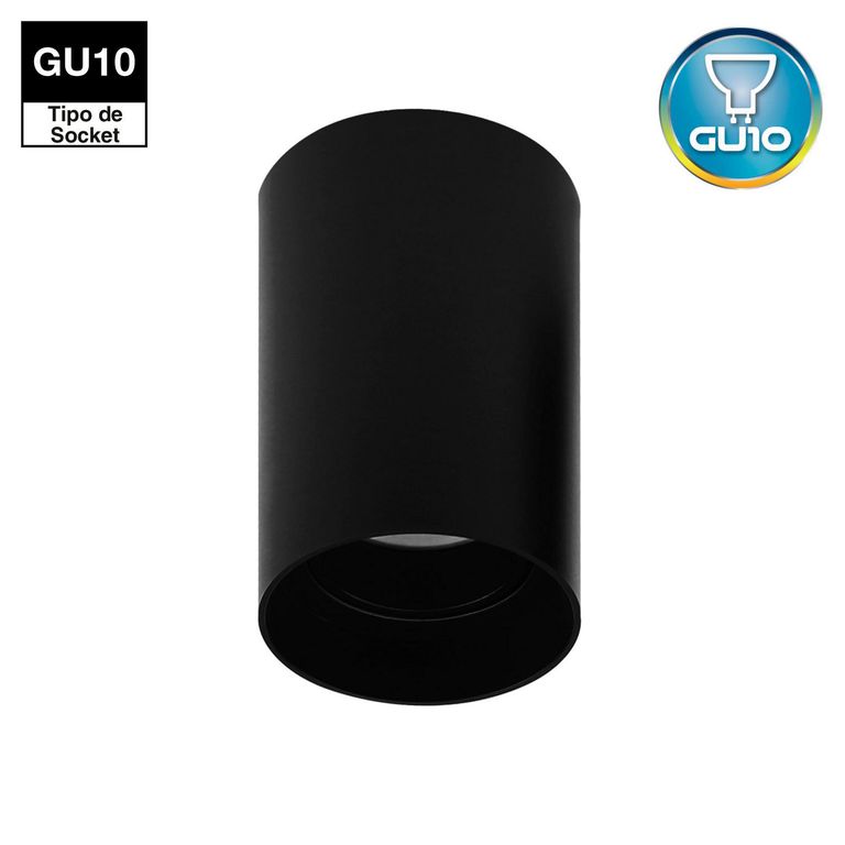 Spot Cilindro GU10 IP20 Negro 50 W