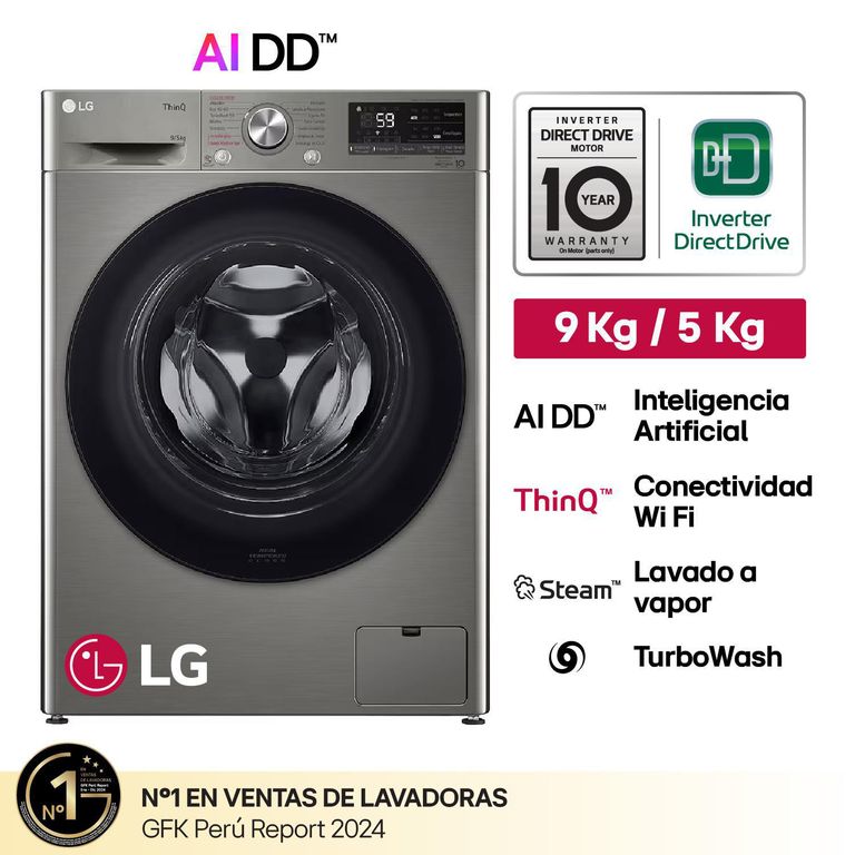 Lavaseca WD9PVC4S6 9/5 KG AI DD Inteligencia Artificial Carga Frontal Gris