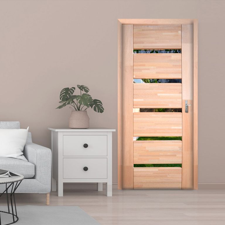 Combo Puerta Prinicipal Madera Nativa Vidriada Salamanca (Marco + Bisagras)