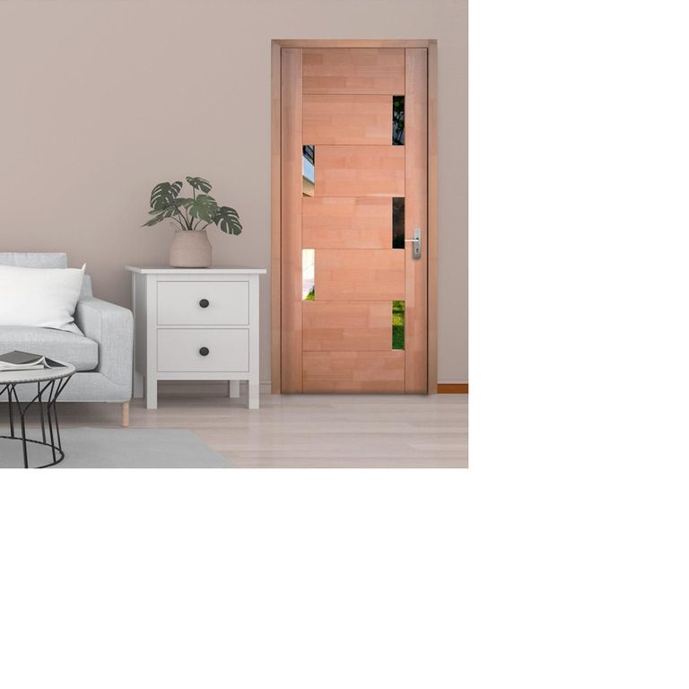 Combo Puerta Principal Madera Nativa Tarragona Natural (Marco + Bisagras)