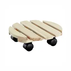 GENERICO - Portamacetero de Madera Circular con Ruedas 30x8cm Beige