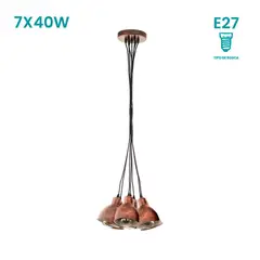 EGLO - Lámpara Colgante Priddy 1 7L E27 Naranjo/Cobre