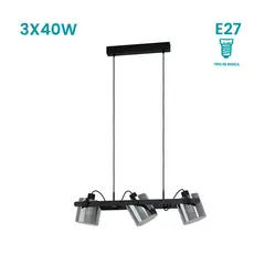 EGLO - Lámpara Golgante Hornwood 2 3L E27 Negro