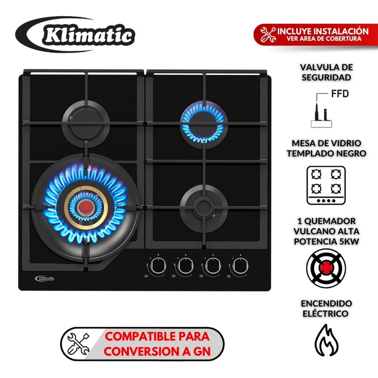 Cocina empotrable Gas Vulcano 4 X4 Quemadores