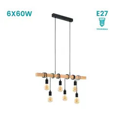 EGLO - Lámpara Colgante Towshend 6L E27 Negro