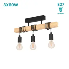 EGLO - Lámpara de Techo Townshend 3L E27 Negro