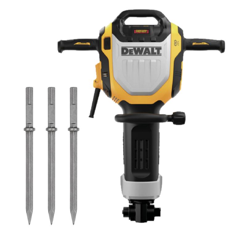 Martillo Demoledor Dewalt  1800W + 2 Puntas D25966-K1 + Pack x3 Cincel Hexagonal con Punta Aguda 11/8"