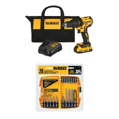 DEWALT - Taladro Percutor Inalámbrico 20V DCD7781D1-B2 + Bateria 2Ah + Cargador + Bolso Lona + Set de Brocas 18 Piezas
