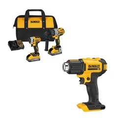 DEWALT - Taladro Percutor Inalámbrico 1/2" 3V DCD996 + Atornillador de Impacto DCF887 + 2 Baterías 5Ah + Cargador + Bolso Lona + Pistola de Calor Inalámbrico 20V DCE530B (Sin batería)