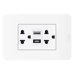 BTICINO - Tomacorriente Doble P/T + 2 Tomas USB A-C Matix GO Blanco