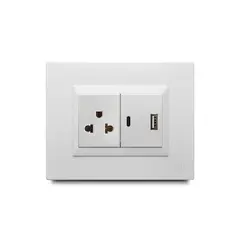 VETO - Tomacorriente P/T + 2 Tomas USB A-C Plura Blanco