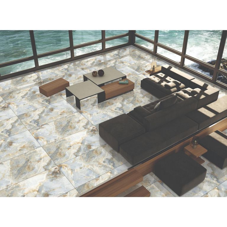 Porcelanato Gris 60x60cm 1.44m2 Marmolado Alto brillo Titan
