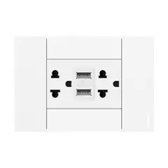 BTICINO - Toma Duplex Combi 2P + T Universal 16A-250V + 2 USB tipo A + A Living Now Blanco