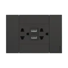 BTICINO - Toma Duplex Combi 2P + T Universal 16A-250V + 2 USB tipo A + A Living Now Negro
