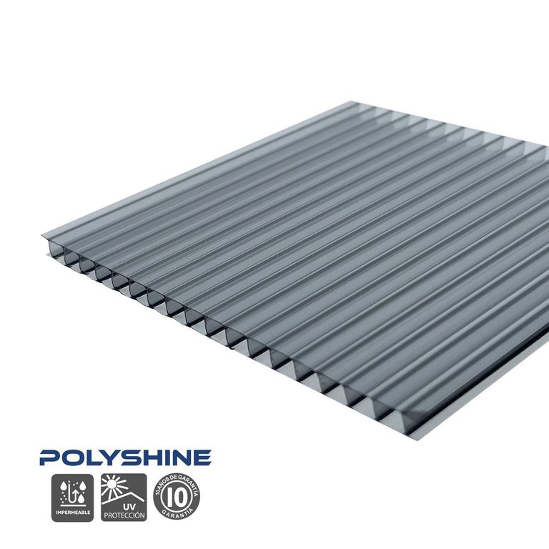 Techo de Policarbonato Alveolar Gris 2.10m x 5.80m x 5.5mm Polyshine