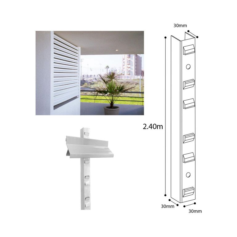 Soporte Metálico Troquelado Para Quiebravistas Blanco 30Mm 2.40 Ml