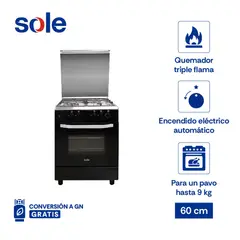 SOLE - Cocina De Pie A Gas 4 Hornillas Cartagena SOLCO038 Negro