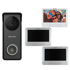 HIKVISION - Kit Videoportero Intercomunicador IP65 DS-KIS213 Full HD 3 Pantallas LCD 7