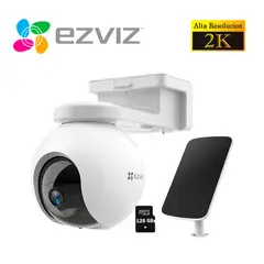 EZVIZ - Cámara de Seguridad Wi-Fi Exterior CB8 2K 3MP Panel Solar + SD 128GB