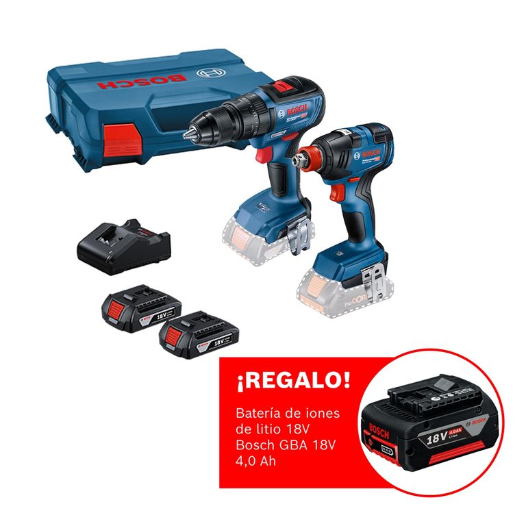 Taladro percutor GSB 18V-50 Llave de impacto GDX 18V-200 2 Bat 2,0 Ah 1 Carg + REGALO Bat 18V 4,0 Ah