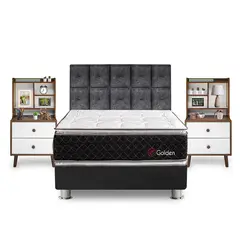 FORLI - Dormitorio Golden Queen + Velador Con Repisa Fashion