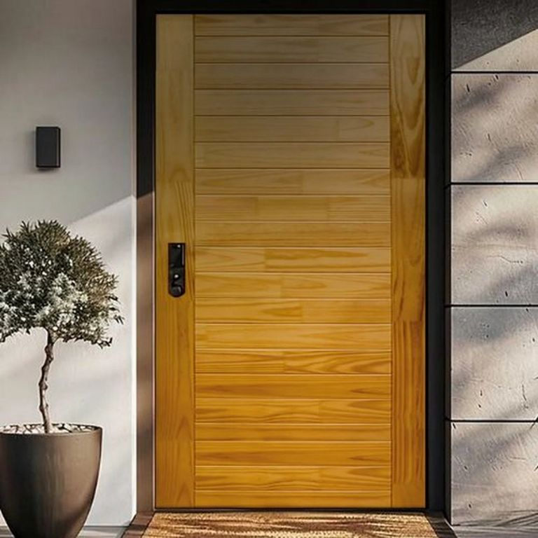 Puerta de Madera Principal Pino Semisolida Mach Nat Bisel Imperial 20 Paneles