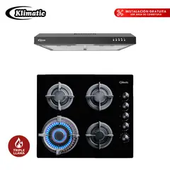 KLIMATIC - Combo Cocina Empotrable 4 Hornillas Gia X + Campana Extractora Vento A