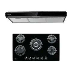 KLIMATIC - Combo Encimera Empotrable 5 Hornillas Gina X + Campana Extractora Volendam